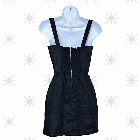 Reformation Size 2 Black Button Front chic  Mini Dress 100% Linen summer classic - Picture 2 of 7